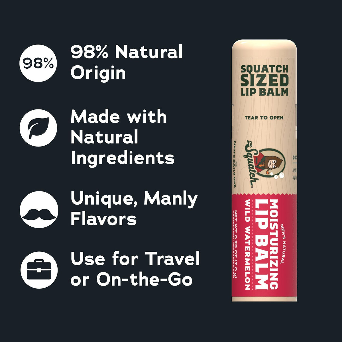 Dr. Squatch Men's Natural Moisturizing Lip Balm – Wild Watermelon — official product image 4
