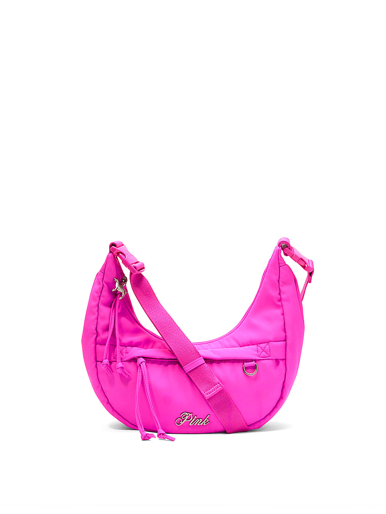 PINK Convertible Nylon Sling Bag — Pink Fire Jacquard — front view